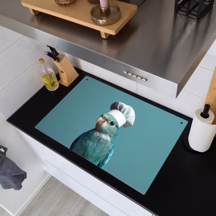 Parkiet - Vogel - Koksmuts - Cute Inductie beschemer met haakjes klein -sfeer1