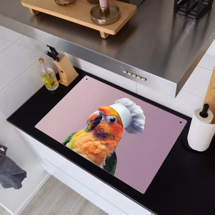 Papegaai - Koksmuts - Nieuwsgierig - Vogel Inductie beschemer met haakjes klein -sfeer1