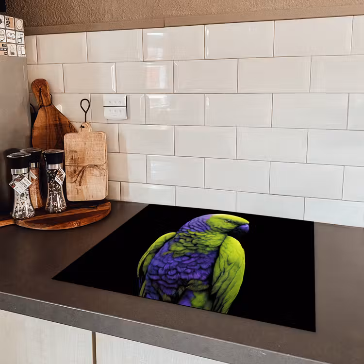 Papegaai - Veren - Opvallend - Groen Inductie beschermer vinyl 3mm middel -sfeer3