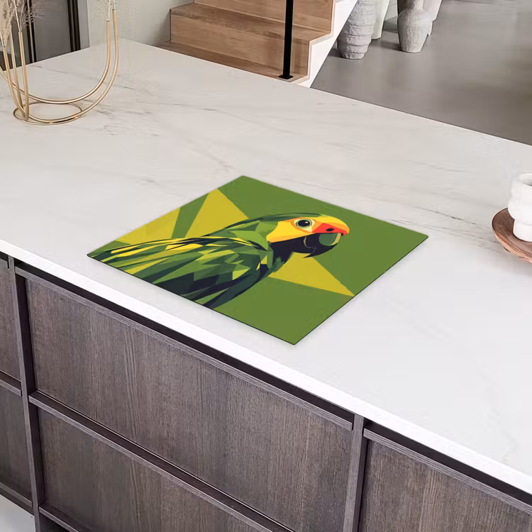 Papegaai - Groen - Snavel - Abstract Inductie beschermer vinyl 3mm middel -sfeer8