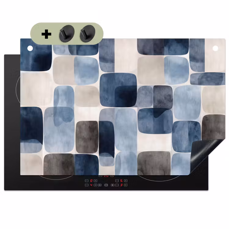 Patroon - Blauw - Vierkanten Inductie beschemer met haakjes klein -3d