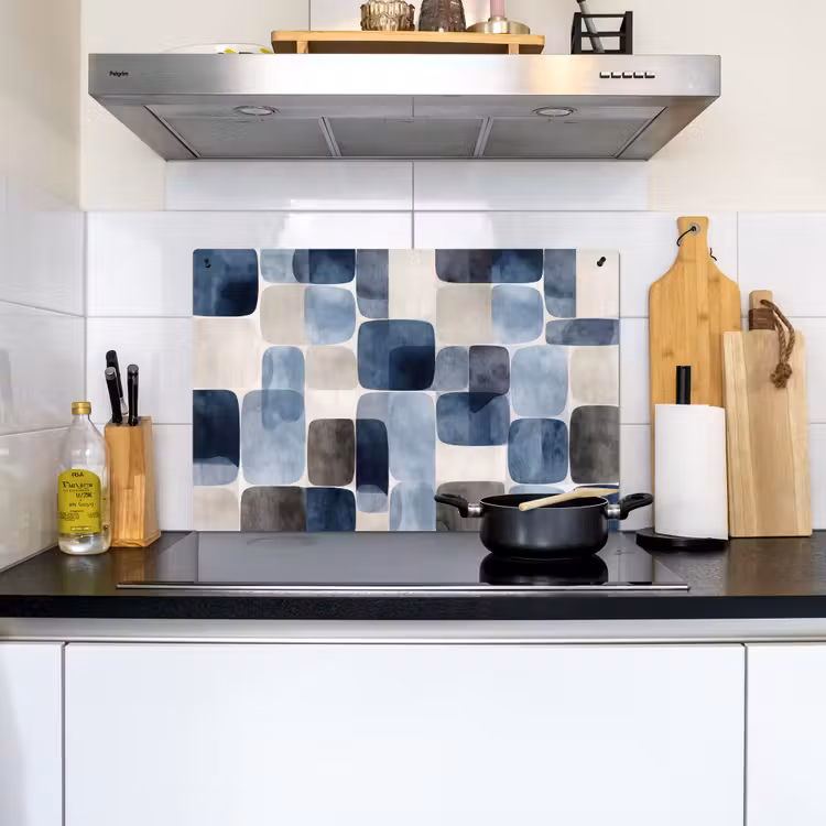 Patroon - Blauw - Vierkanten Inductie beschemer met haakjes klein -sfeer2