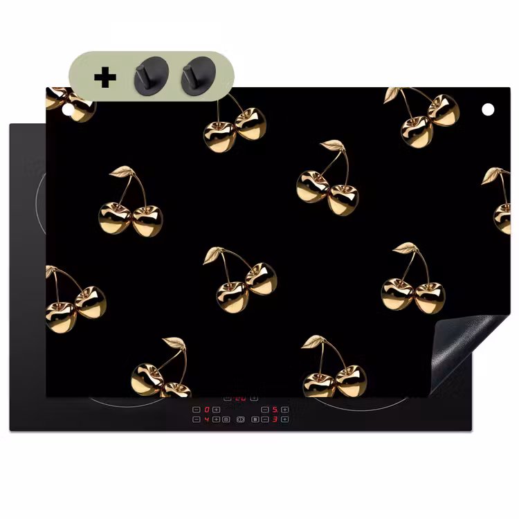 Patroon - Kersen - Goud - Chrome Inductie beschemer met haakjes klein -3d