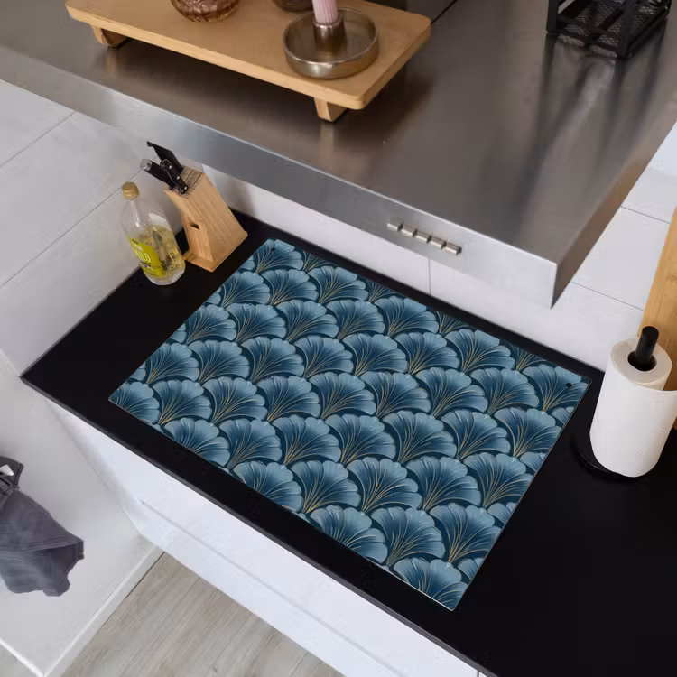 Patroon - Ginkgoblad - Blauw Inductie beschemer met haakjes klein 777 -sfeer1