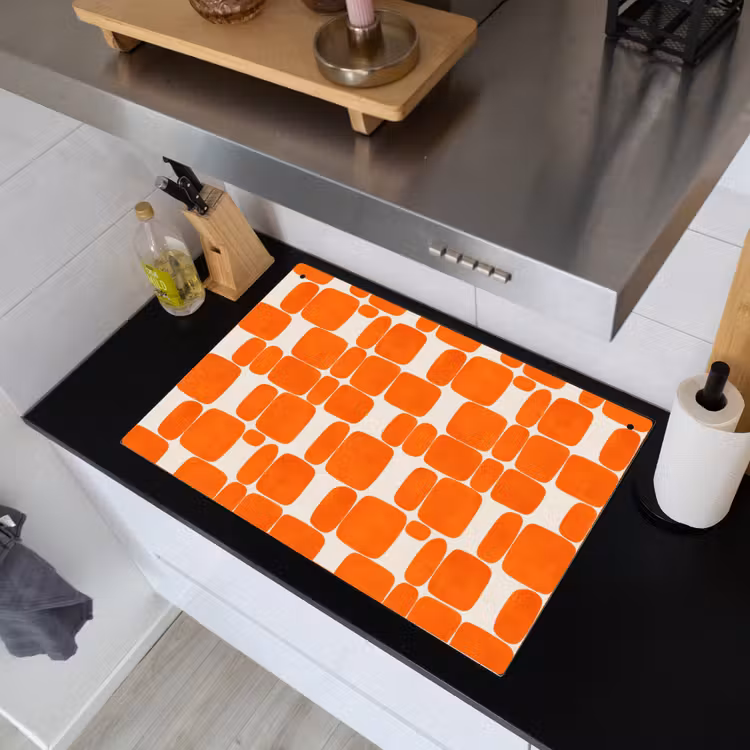 Patroon - Retro - Oranje Inductie beschemer met haakjes klein 777 -sfeer1