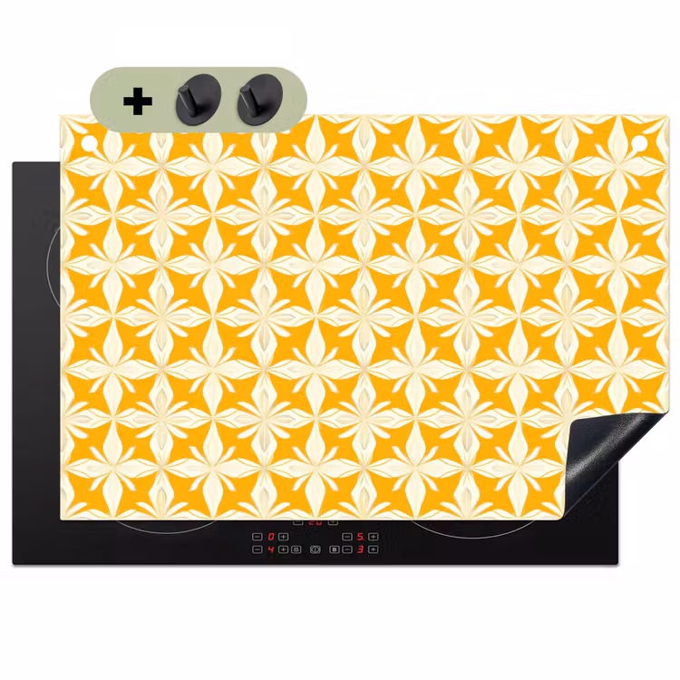 Patroon - Retro - Geel Inductie beschemer met haakjes klein 777 -3d