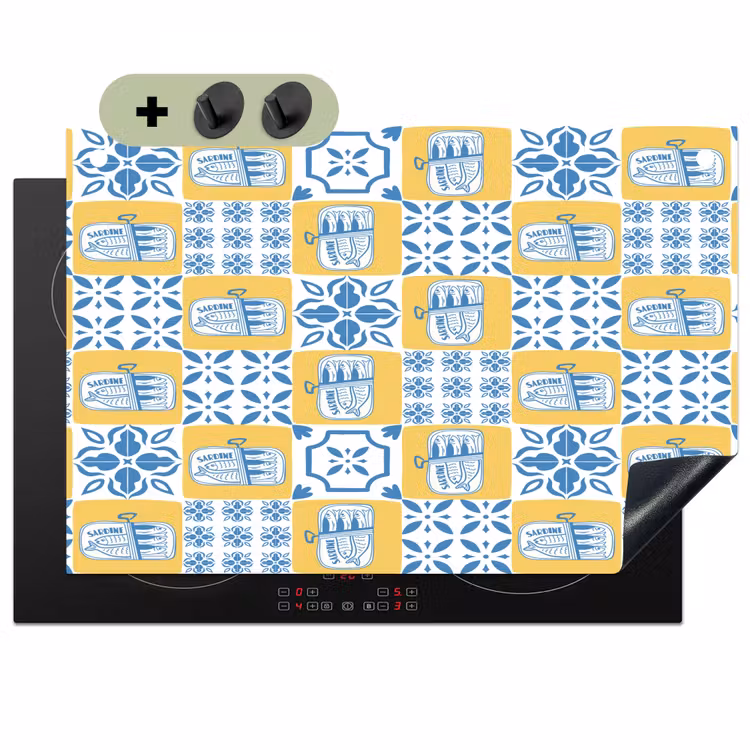 Zee - Geel - Blauw - Wit Inductie beschemer met haakjes klein 777 -3d