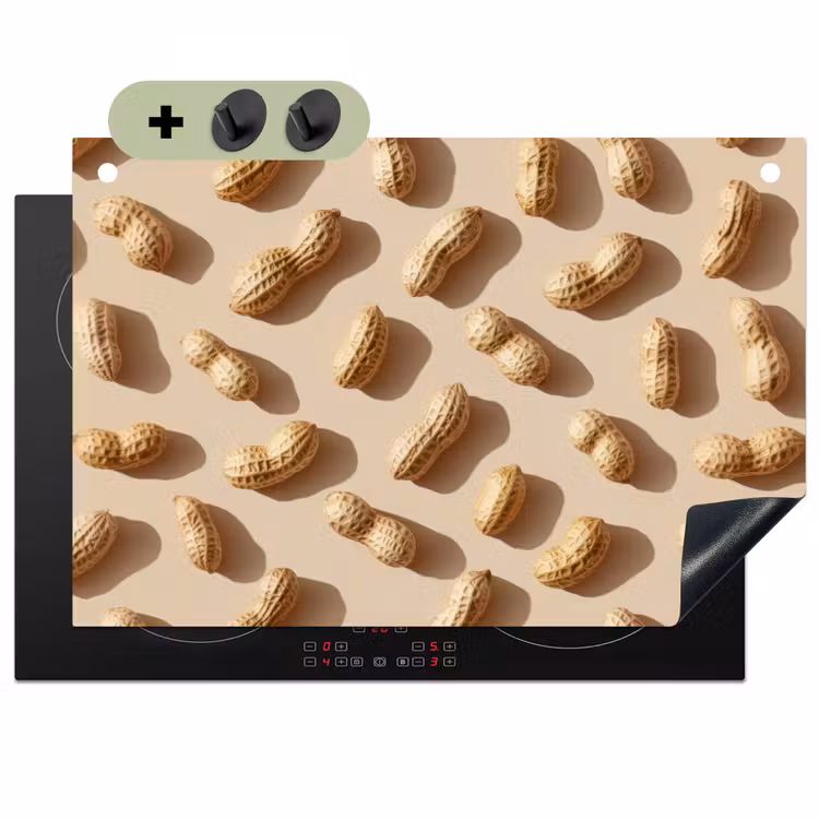 Pinda's - Patroon - Beige Inductie beschemer met haakjes klein -3d