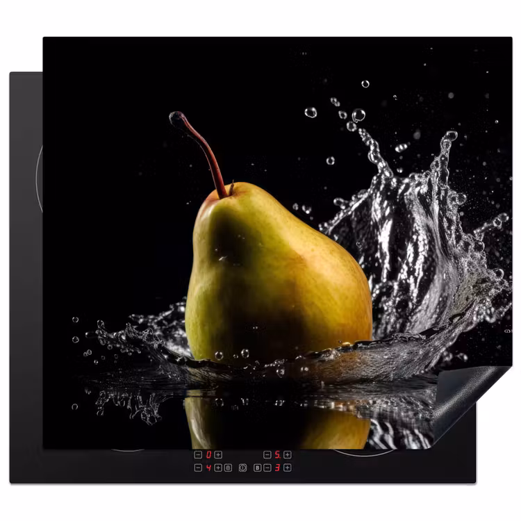 Peer - Fruit - Water - Zwart Inductie beschermer vinyl 3mm middel -3d