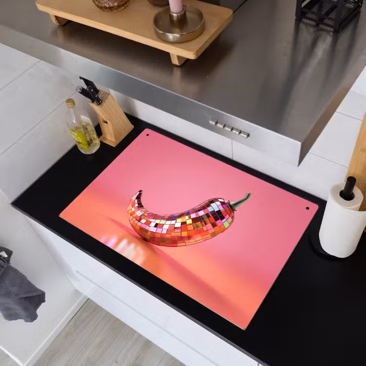 Peper - Disco - Rood - Glitter Inductie beschemer met haakjes klein -sfeer1