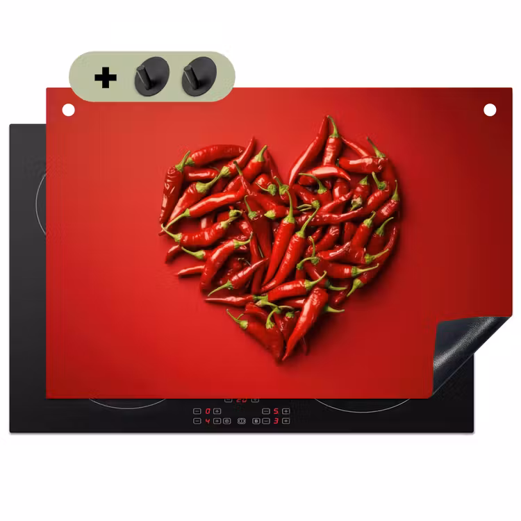 Pepers - Rood - Hart Inductie beschemer met haakjes klein -3d