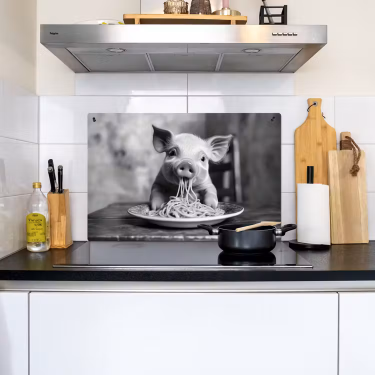 Varken - Schattig - Spaghetti - Zwart wit - Dier Inductie beschemer met haakjes klein -sfeer2