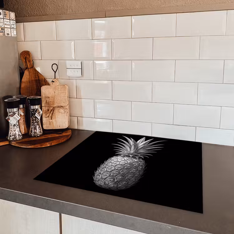Ananas - Gedetailleerd - Bladeren Inductie beschermer vinyl 3mm middel -sfeer3