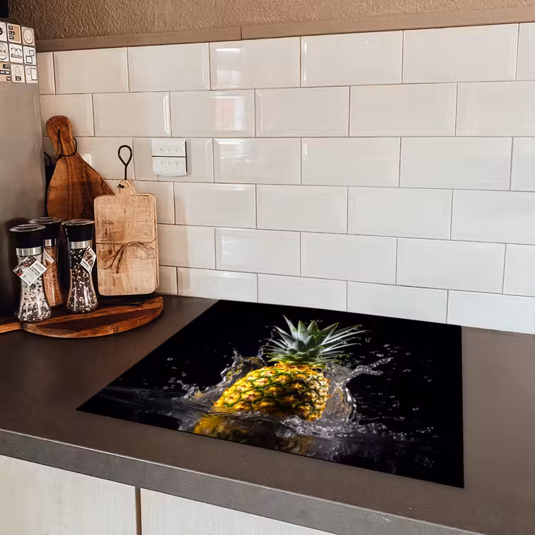 Ananas - Fruit - Water - Planten - Zwart Inductie beschermer vinyl 3mm middel -sfeer3