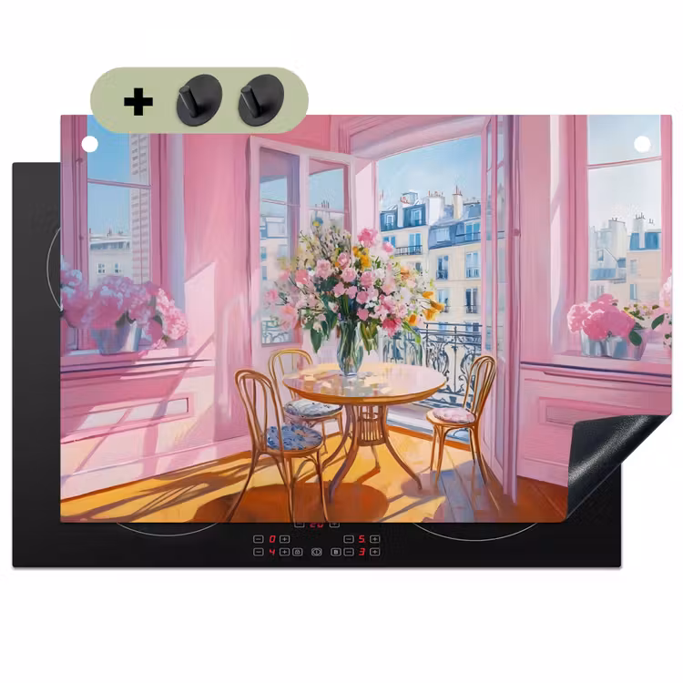 Pink - City - Bloemen Inductie beschemer met haakjes klein -3d