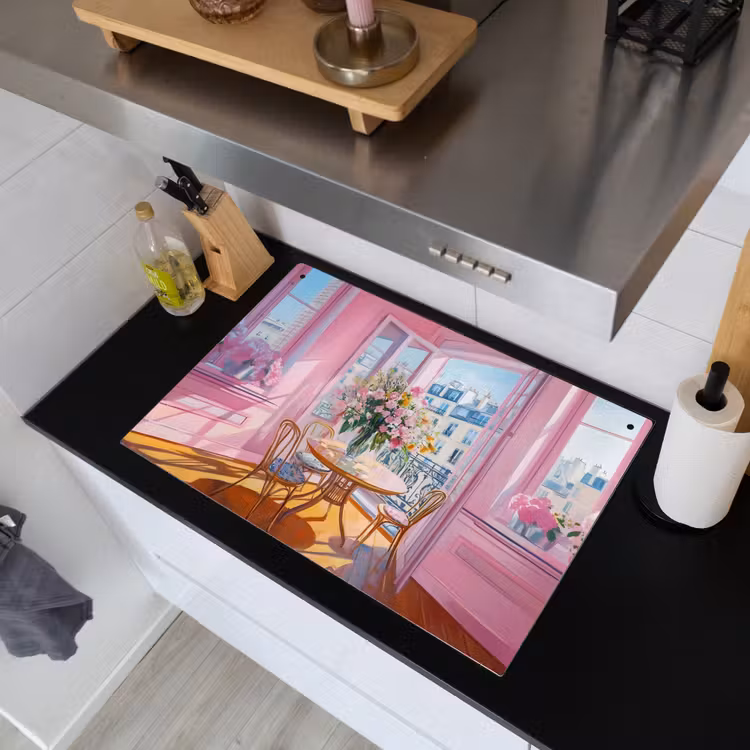 Pink - City - Bloemen Inductie beschemer met haakjes klein -sfeer1