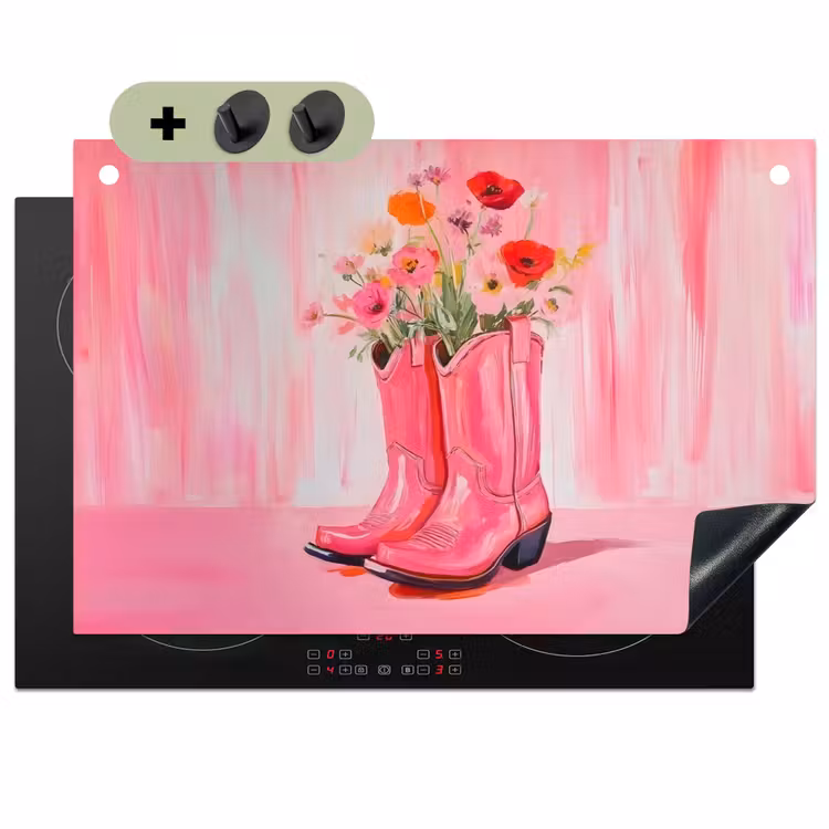 Roze - Bloemen - Cowboy Inductie beschemer met haakjes klein -3d