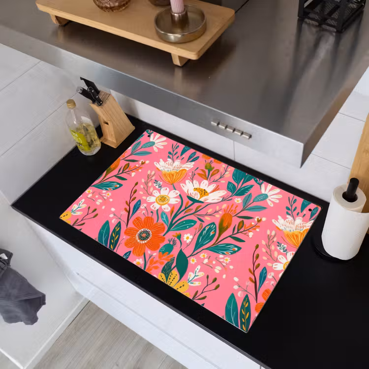 Roze - Bloemen - Wit - Oranje Inductie beschemer met haakjes klein -sfeer1