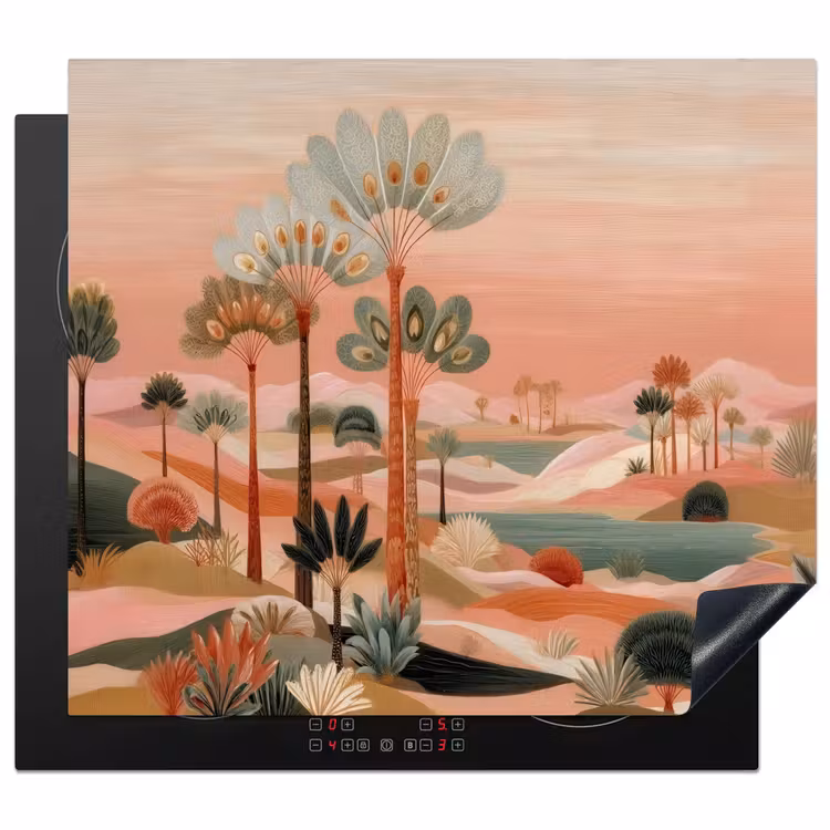 Roze landschap - Palmen - Water Inductie beschermer vinyl 3mm middel -3d