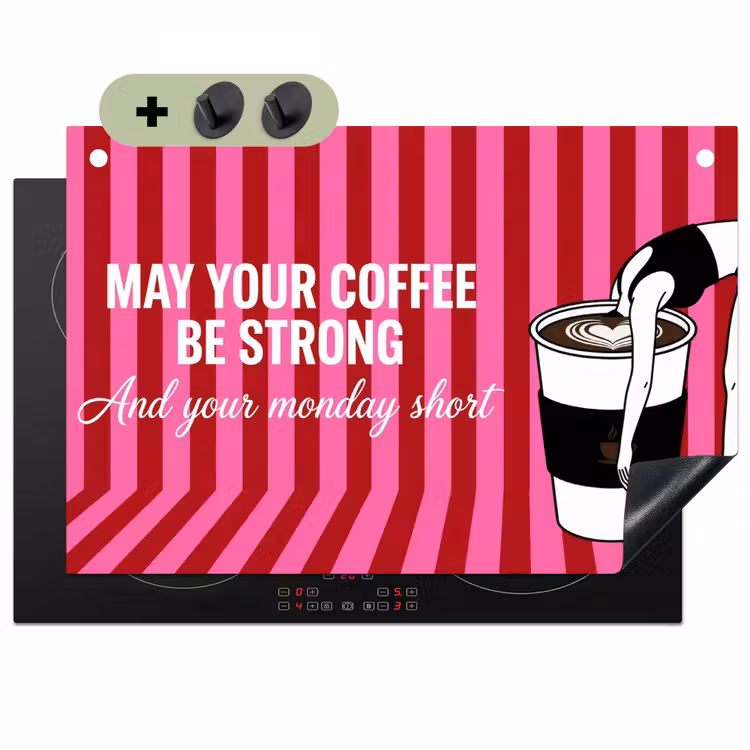 Roze - Strepen - Koffie - Maandag Inductie beschemer met haakjes klein -3d