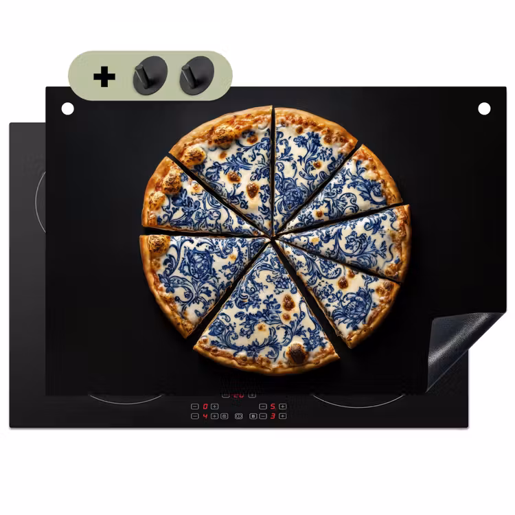 Pizza - Eten - Delftsblauw Inductie beschemer met haakjes klein -3d