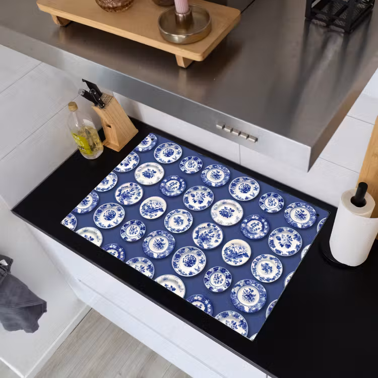 Borden - Floraal - Blauw Inductie beschemer met haakjes klein 777 -sfeer1