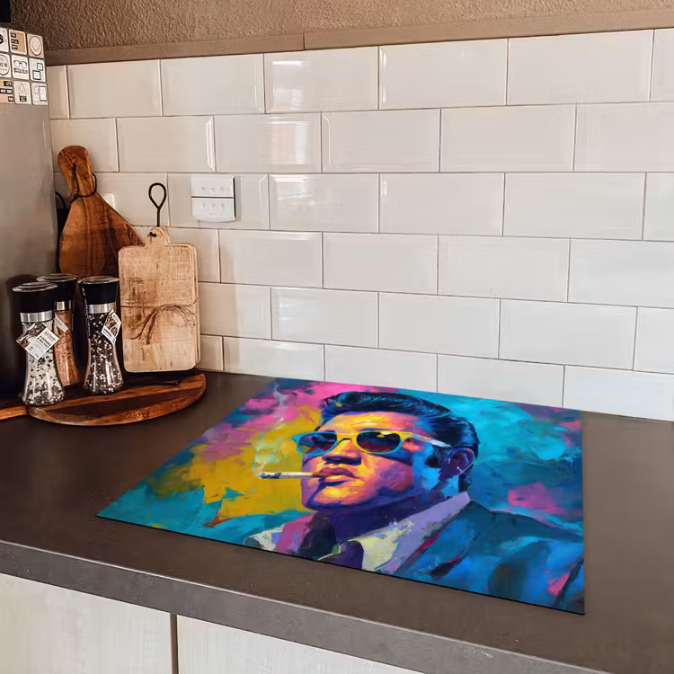 Portret - Sigaret - Kleurrijk - Bril Inductie beschermer vinyl 3mm middel -sfeer3