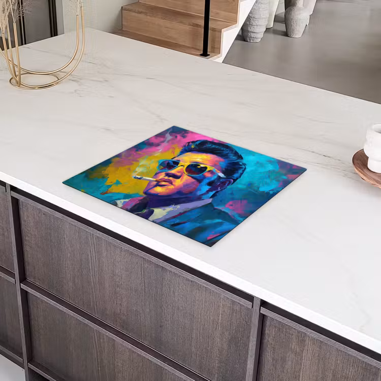 Portret - Sigaret - Kleurrijk - Bril Inductie beschermer vinyl 3mm middel -sfeer8