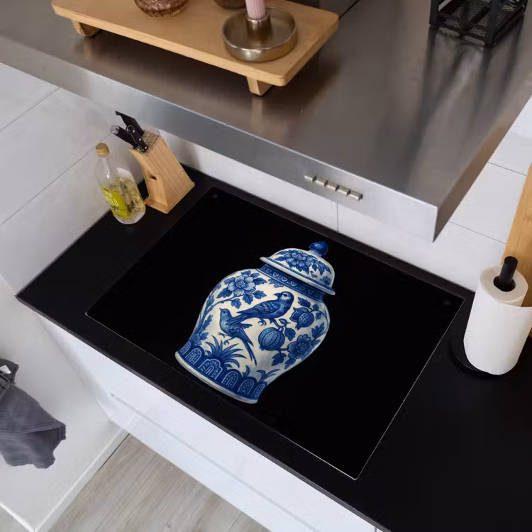 Pot - Delfts Blauw - Bloemen Inductie beschemer met haakjes klein -sfeer1
