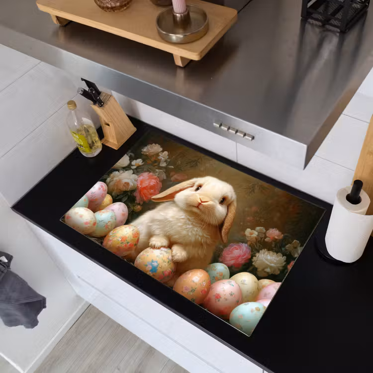 Konijn - Paaseieren - Stilleven Inductie beschemer met haakjes klein -sfeer1