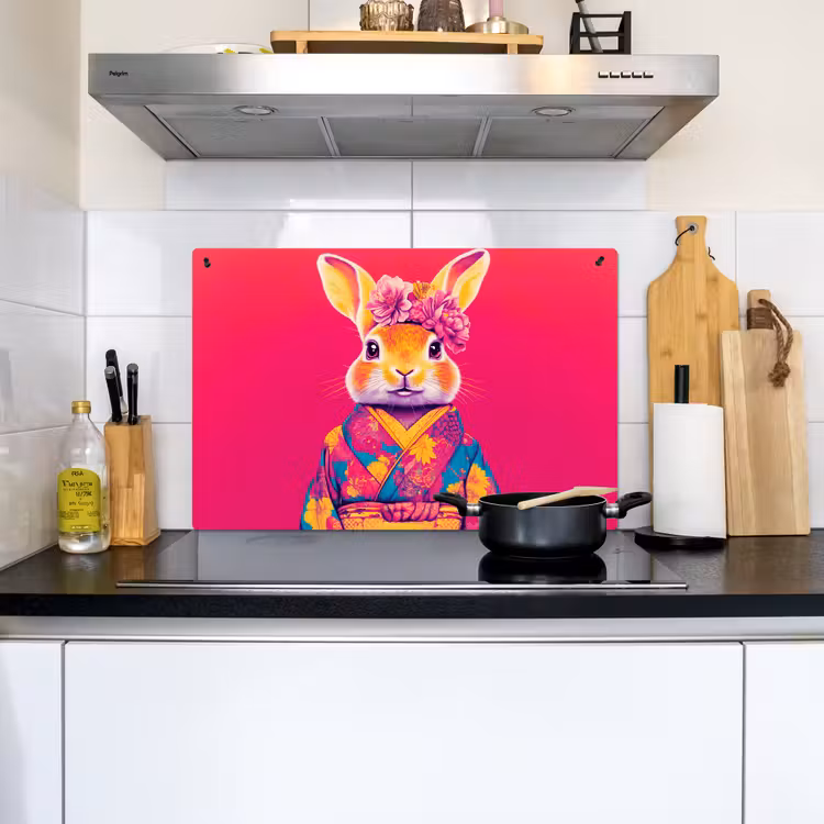 Konijn - Bloemen - Kleurrijk - Kimono Inductie beschemer met haakjes klein -sfeer2