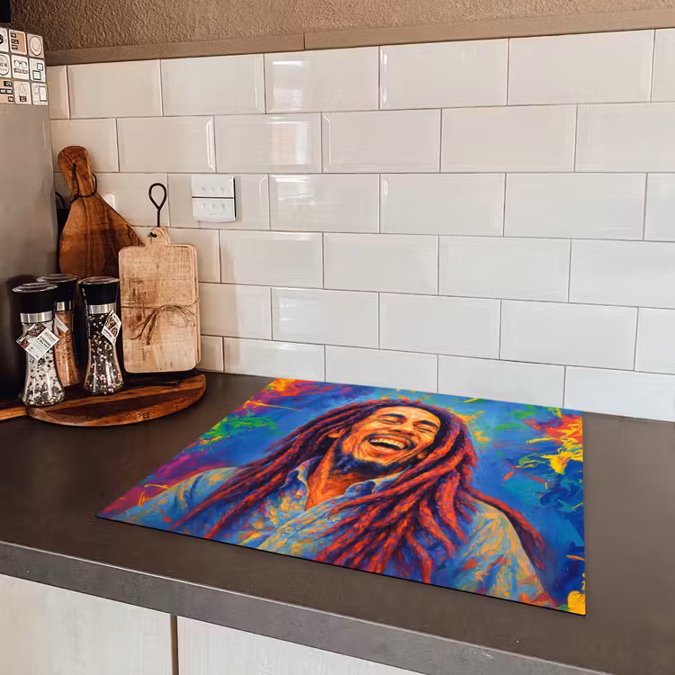 Regenboogkleuren - Man - schilderij Inductie beschermer vinyl 3mm middel -sfeer3