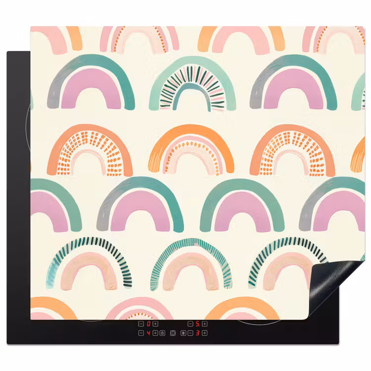 Regenboog - Pastel - Patroon Inductie beschermer vinyl 3mm middel -3d