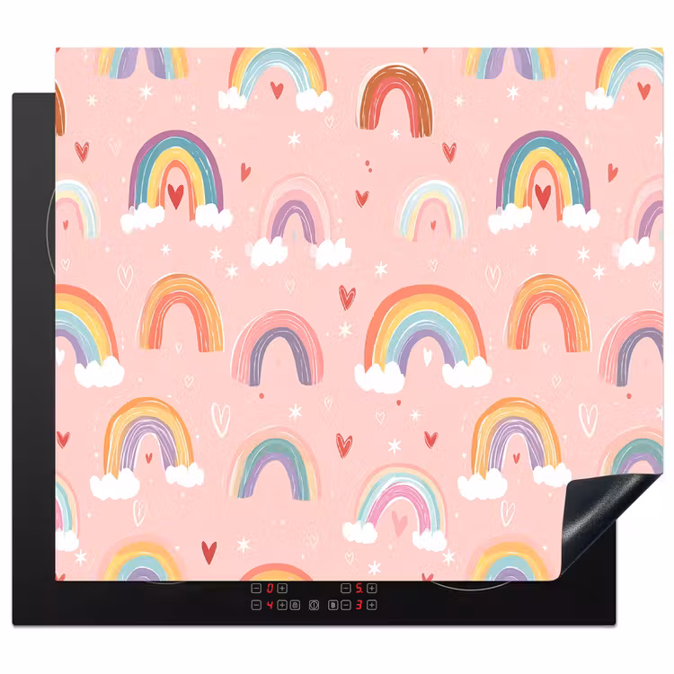 Regenboog - Patroon - Pastel - Handgetekend Inductie beschermer vinyl 3mm middel -3d
