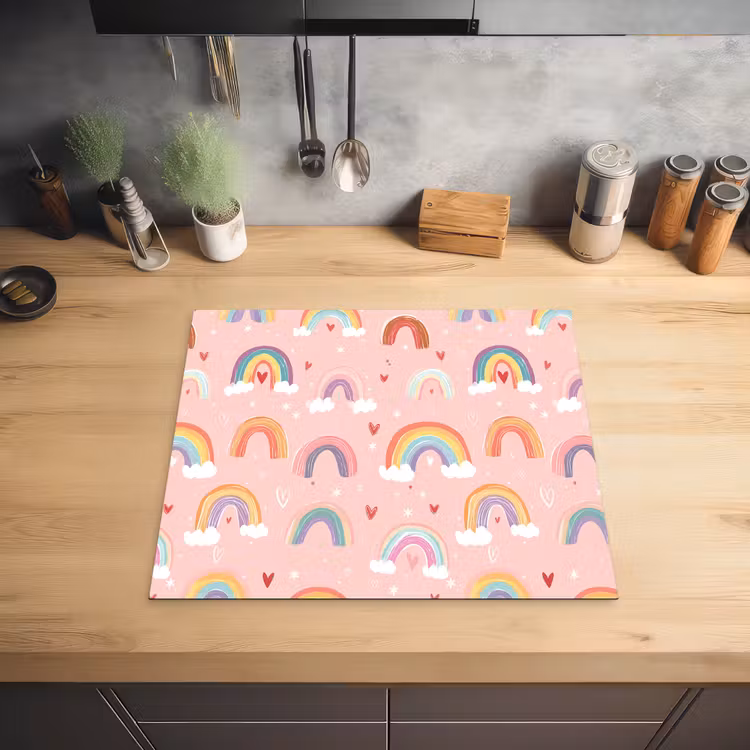 Regenboog - Patroon - Pastel - Handgetekend Inductie beschermer vinyl 3mm middel -sfeer5