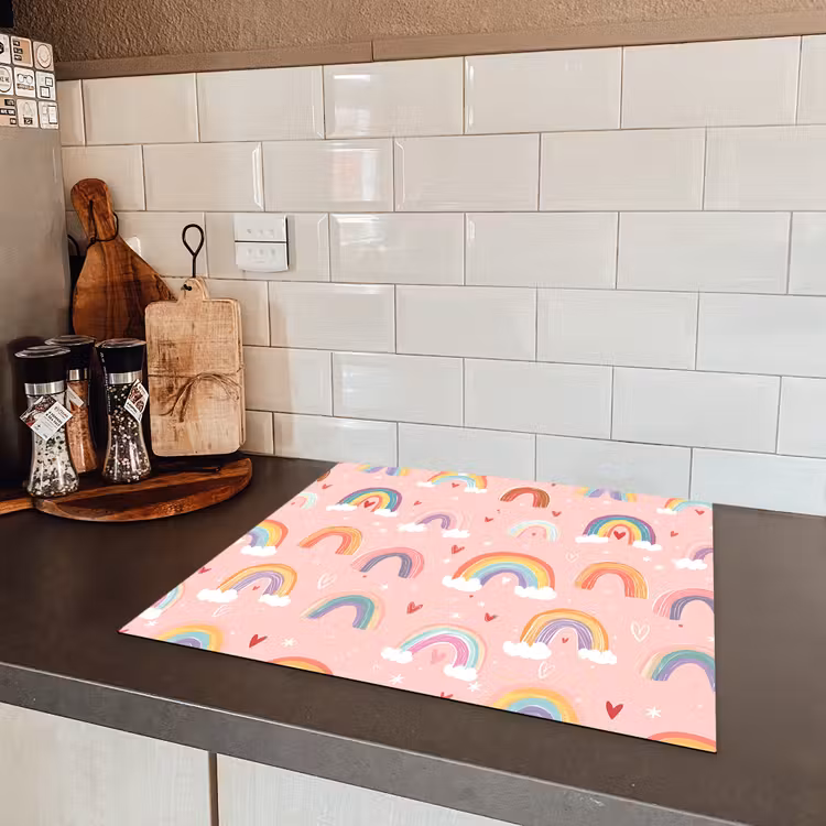 Regenboog - Patroon - Pastel - Handgetekend Inductie beschermer vinyl 3mm middel -sfeer3