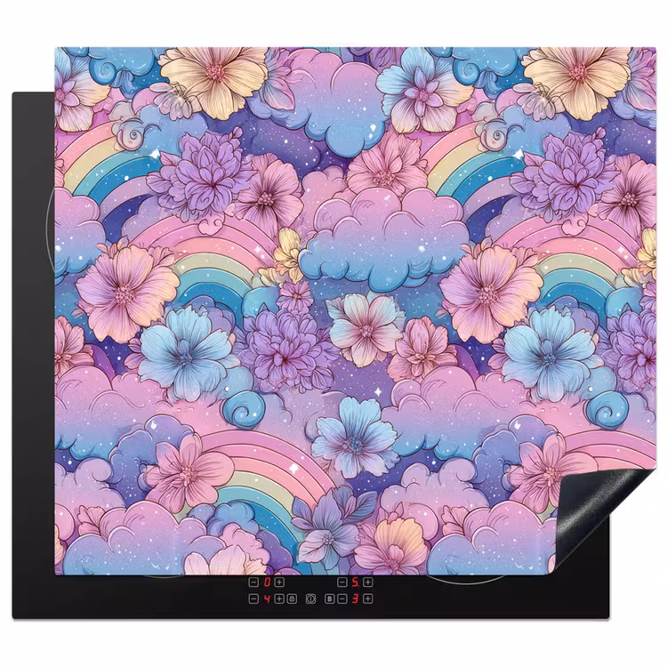 Regenbogen - Bloemen - Kleurrijk - Wolken Inductie beschermer vinyl 3mm middel -3d