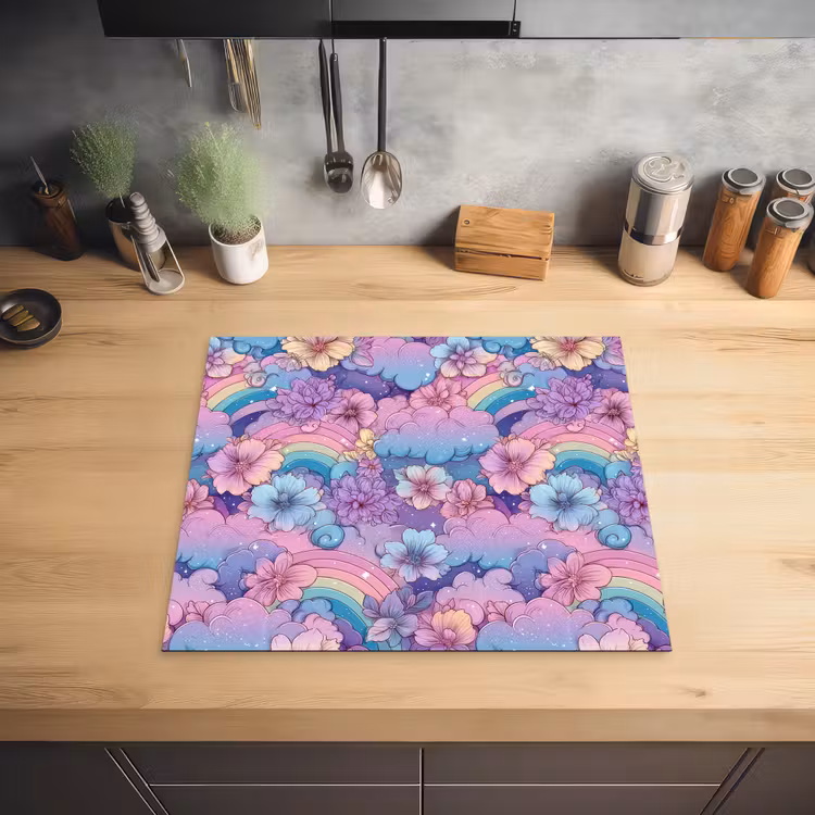 Regenbogen - Bloemen - Kleurrijk - Wolken Inductie beschermer vinyl 3mm middel -sfeer5