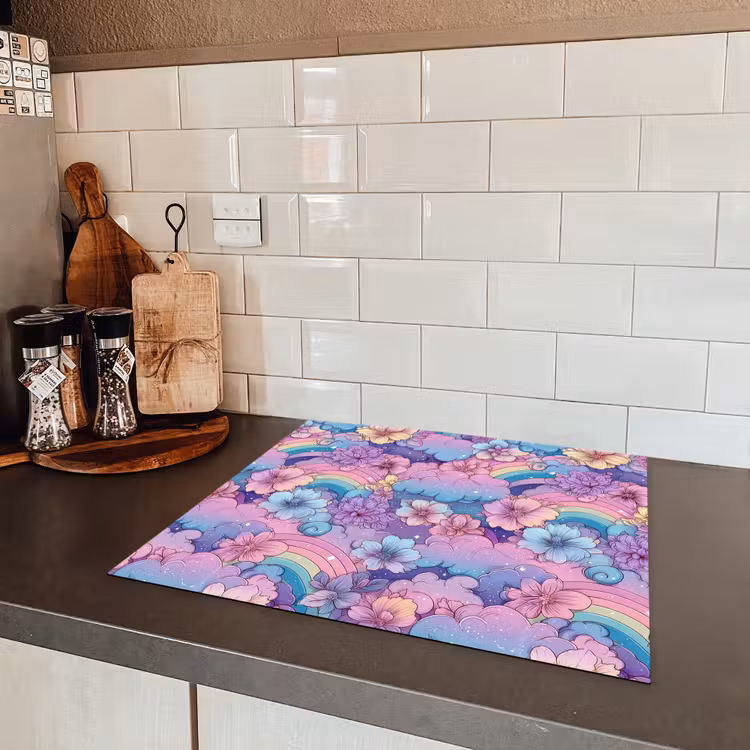 Regenbogen - Bloemen - Kleurrijk - Wolken Inductie beschermer vinyl 3mm middel -sfeer3