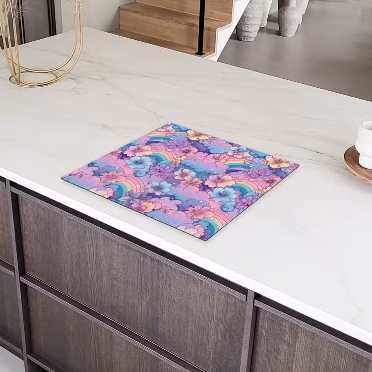 Regenbogen - Bloemen - Kleurrijk - Wolken Inductie beschermer vinyl 3mm middel -sfeer8