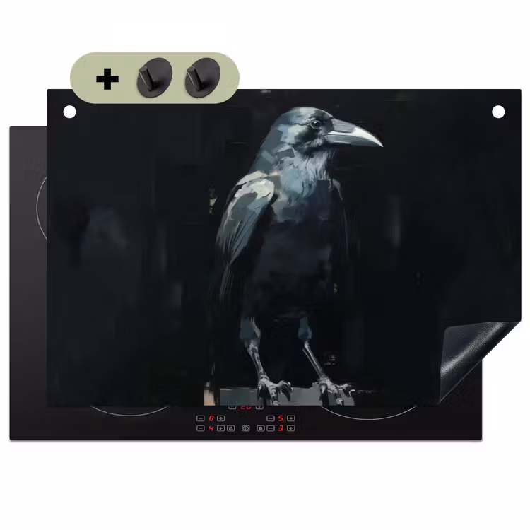 Raaf - Vogels - Zwart Inductie beschemer met haakjes klein -3d
