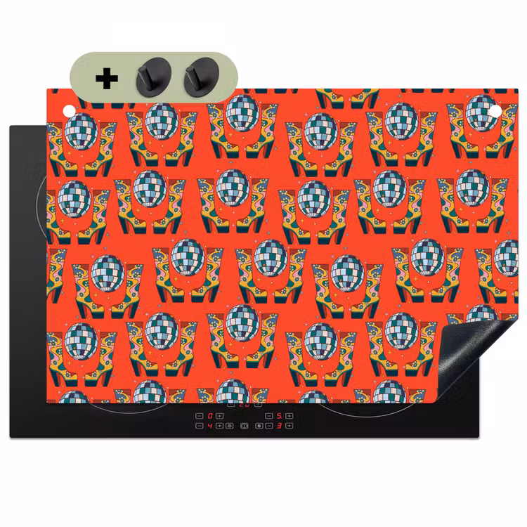 Rood - Disco - Patroon Inductie beschemer met haakjes klein 777 -3d