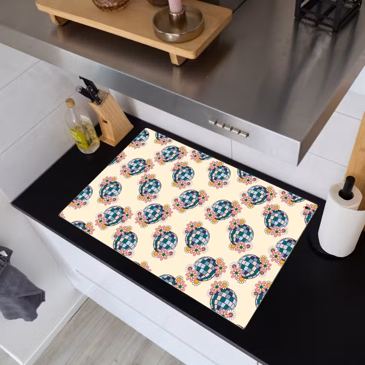 Retro - Disco - Bloemen - Discobal Inductie beschemer met haakjes klein 777 -sfeer1