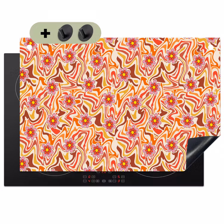 Retro - Bloemen - Patroon Inductie beschemer met haakjes klein 777 -3d