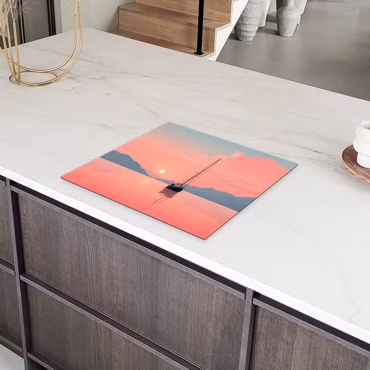 Zeilboot - Roze zee - Zonsondergang - Bergen Inductie beschermer vinyl 3mm middel -sfeer8
