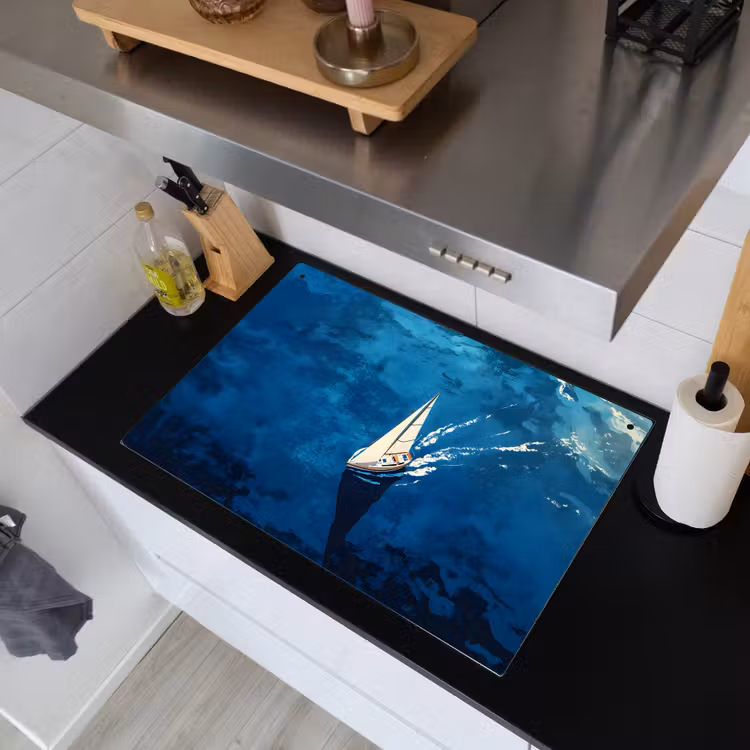 Zeilboot - Water - Abstract - Schaduw Inductie beschemer met haakjes klein -sfeer1