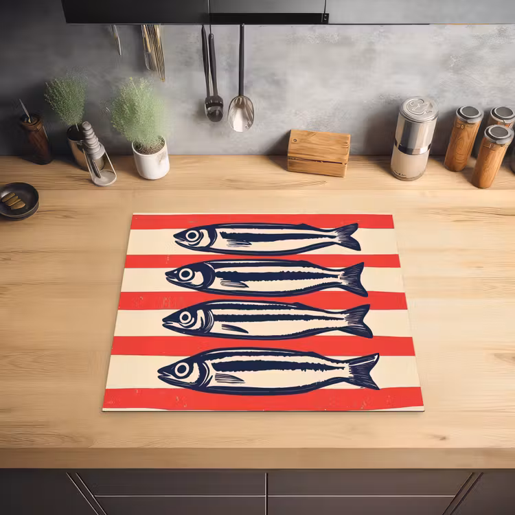 Sardines - Rood en beige strepen Inductie beschermer vinyl 3mm middel -sfeer5