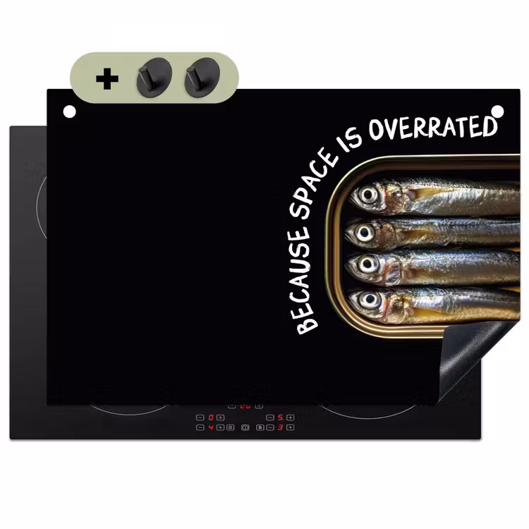 Sardines - Tekst - Vis - Blik Inductie beschemer met haakjes klein -3d