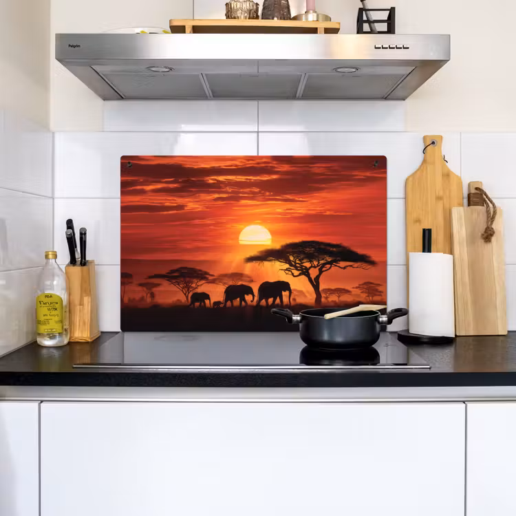 Savanne - Olifanten - Zonsondergang Inductie beschemer met haakjes klein -sfeer2