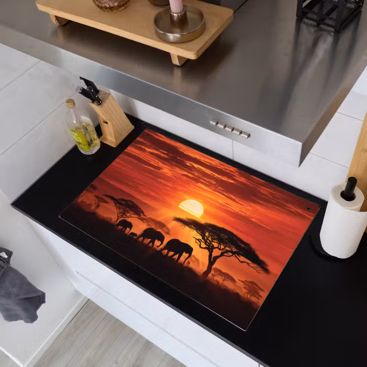 Savanne - Olifanten - Zonsondergang Inductie beschemer met haakjes klein -sfeer1
